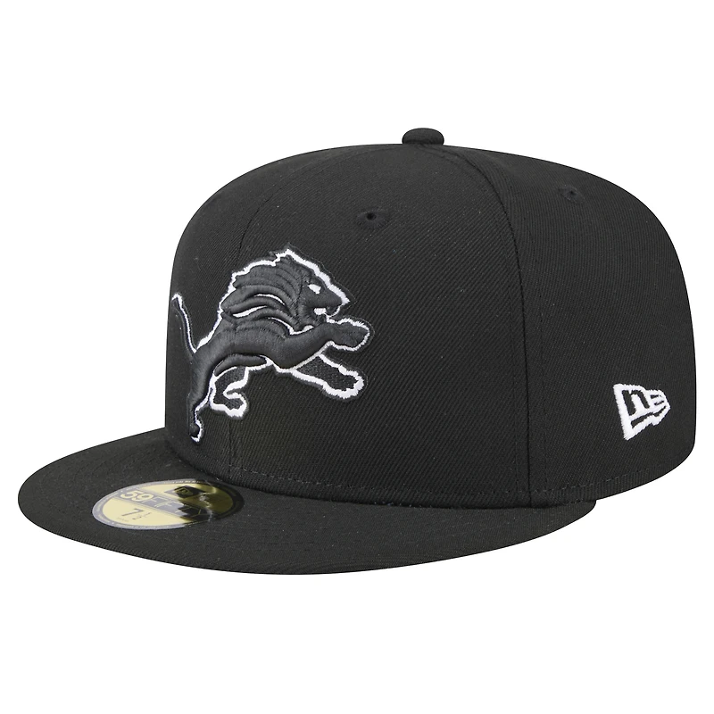 Men's New Era Black Detroit Lions Main Patch 59FIFTY Fitted Hat