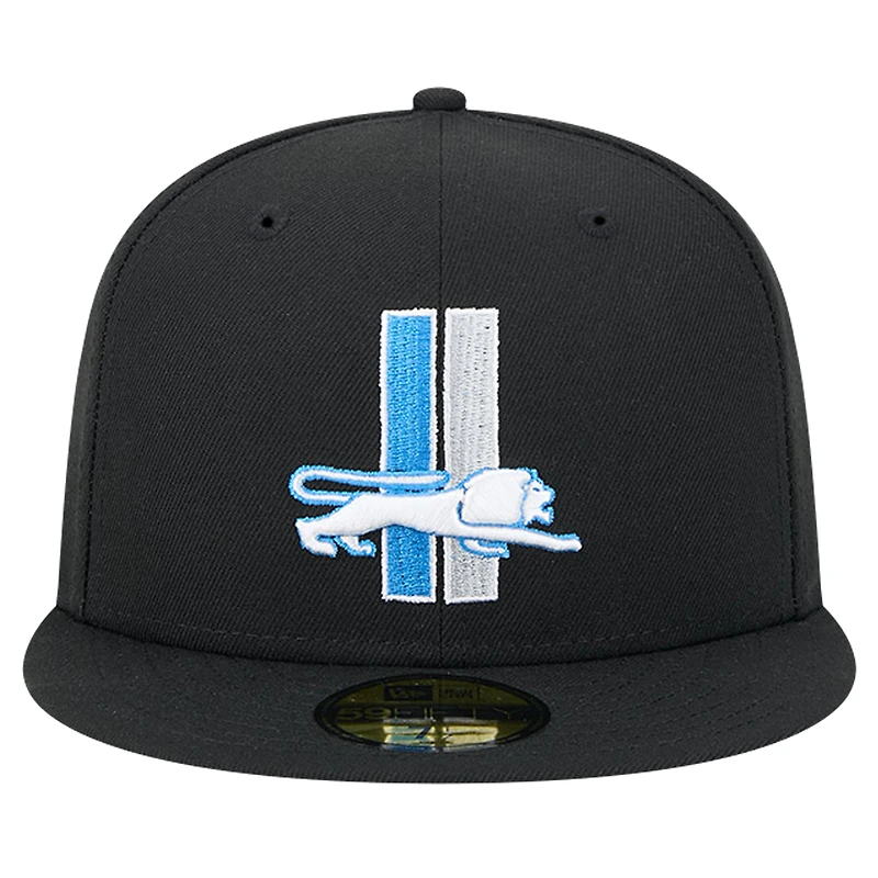 Men's New Era Black Detroit Lions Omaha Throwback 59FIFTY Fitted Hat