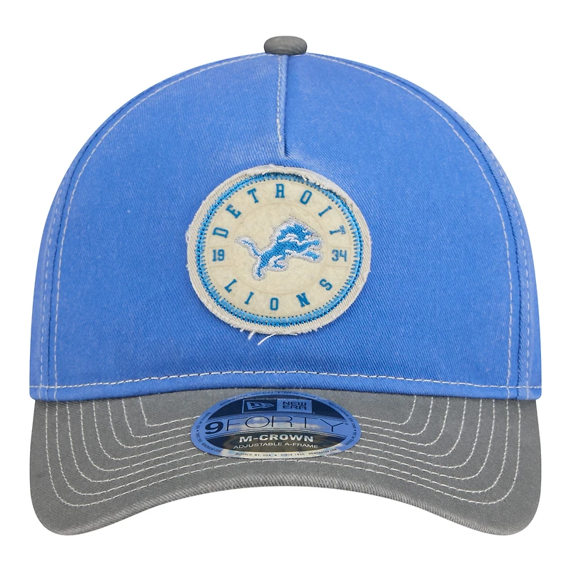 Casquette ajustable New Era Detroit Lions 9FORTY en feutre bleu/gris à monture A pour homme