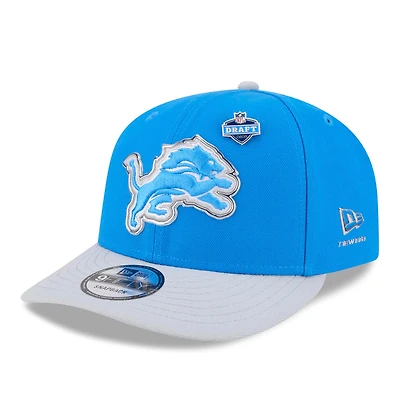 Men's New Era Blue/Silver Detroit Lions 2026 NFL Draft On Stage Pre-Curved 9FIFTY Snapback Hat