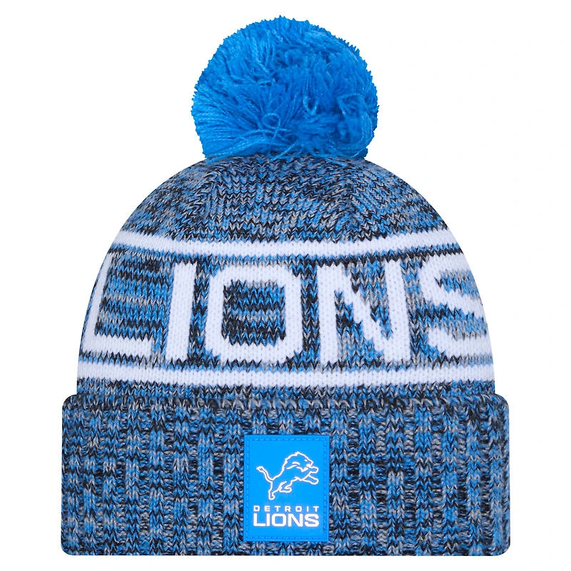 Bonnet d'hiver New Era bleu Detroit Lions 2025 avec pompon et revers