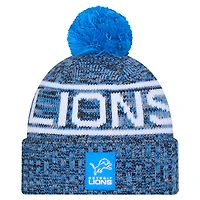 Bonnet d'hiver New Era bleu Detroit Lions 2025 avec pompon et revers