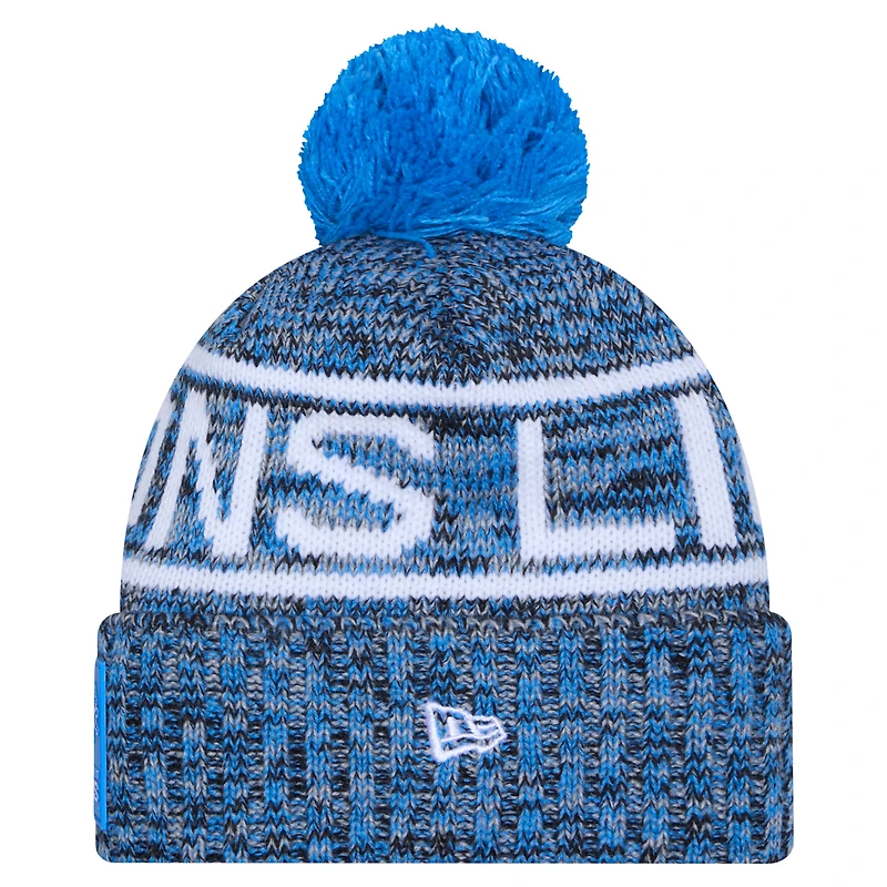 Bonnet d'hiver New Era bleu Detroit Lions 2025 avec pompon et revers