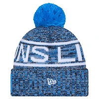 Bonnet d'hiver New Era bleu Detroit Lions 2025 avec pompon et revers