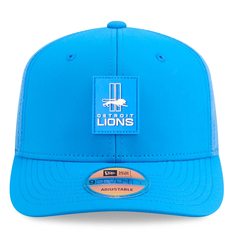 Men's New Era Blue Detroit Lions 2025 Sideline Throwback 9SEVENTY Trucker Adjustable Hat
