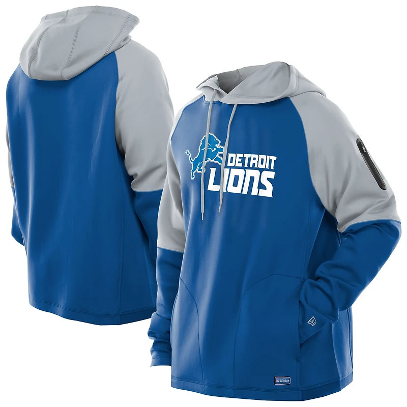 Sweat à capuche raglan bleu blocs de couleurs authentiques des Lions Detroit New Era pour homme
