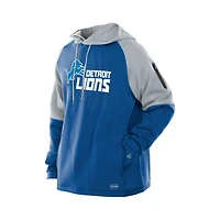 Sweat à capuche raglan bleu blocs de couleurs authentiques des Lions Detroit New Era pour homme