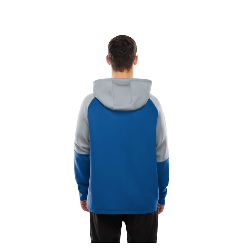 Sweat à capuche raglan bleu blocs de couleurs authentiques des Lions Detroit New Era pour homme