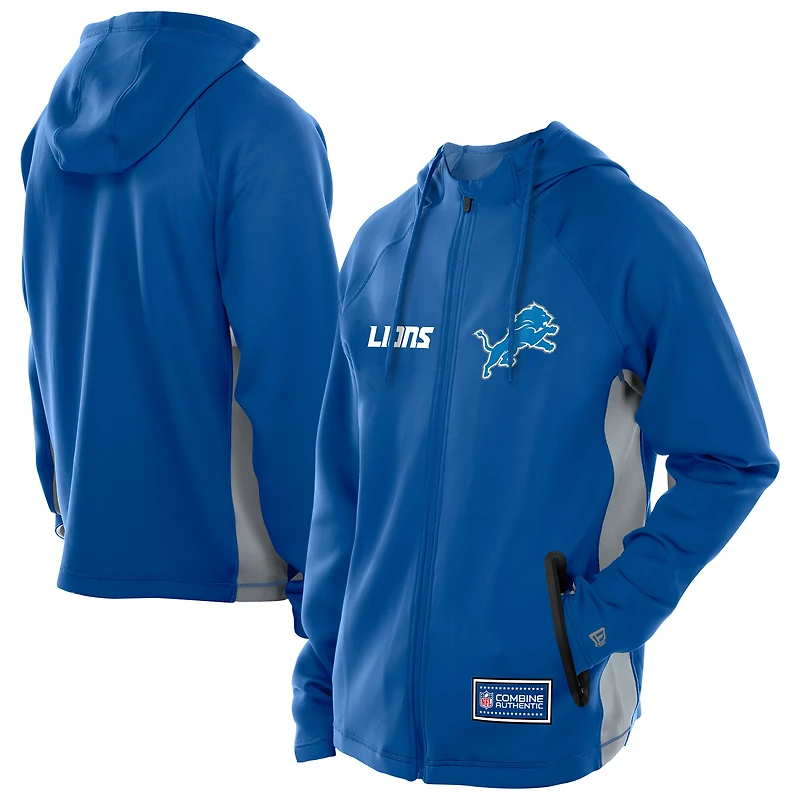 Men's New Era Blue Detroit Lions Combine Authentic Raglan Scuba Full-Zip Hoodie