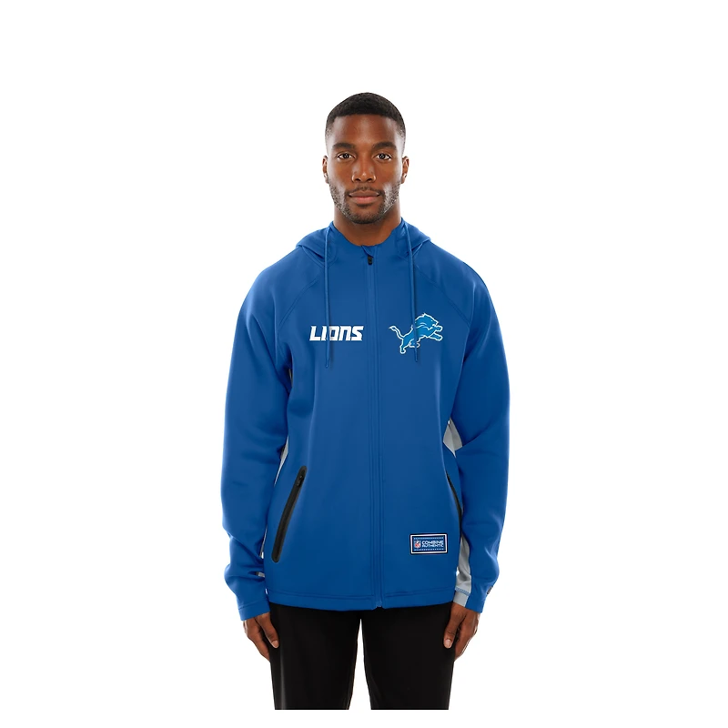 Sweat à capuche zippé intégral bleu Detroit Lions Combine Authentic Raglan Scuba pour homme de New Era
