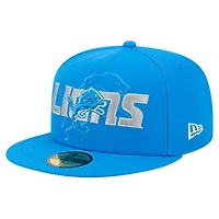 Men's New Era  Blue Detroit Lions Overlap Wordmark 59FIFTY Fitted Hat