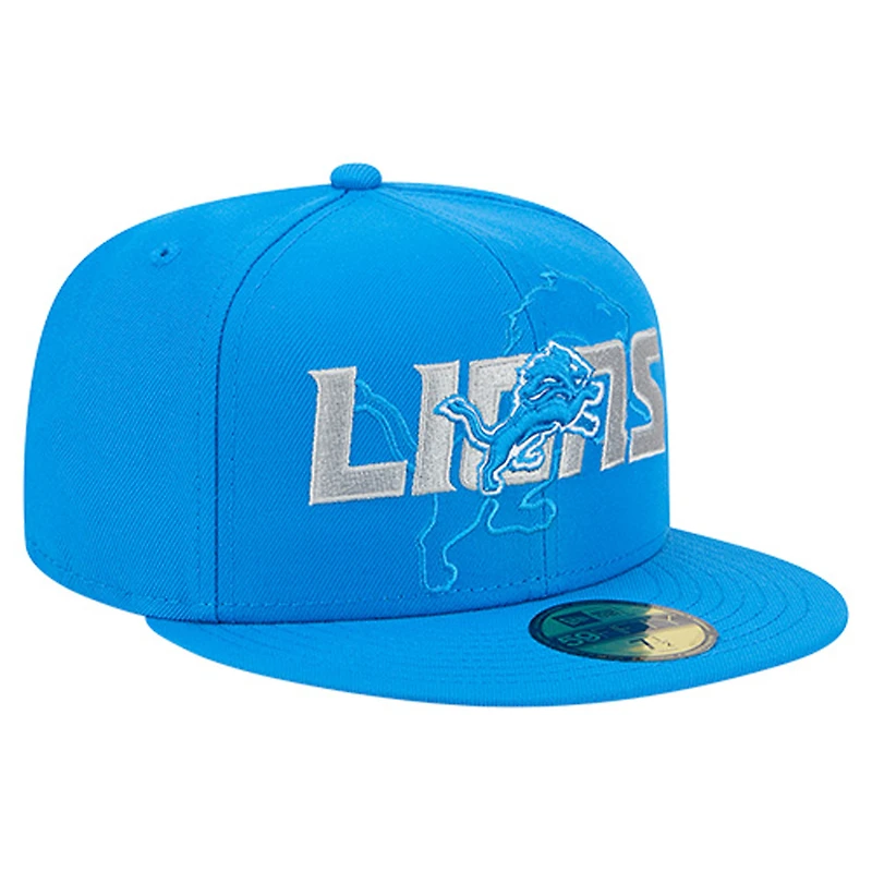 Men's New Era  Blue Detroit Lions Overlap Wordmark 59FIFTY Fitted Hat