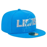 Men's New Era  Blue Detroit Lions Overlap Wordmark 59FIFTY Fitted Hat