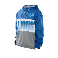 Coupe-vent à capuche et fermeture éclair quart de tour New Era bleu Detroit Lions pour homme