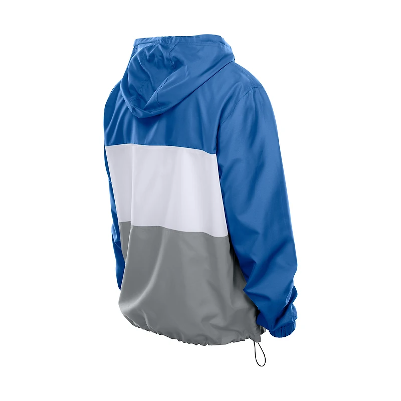 Men's New Era Blue Detroit Lions Ripstop Quarter-Zip Hooded Windbreaker