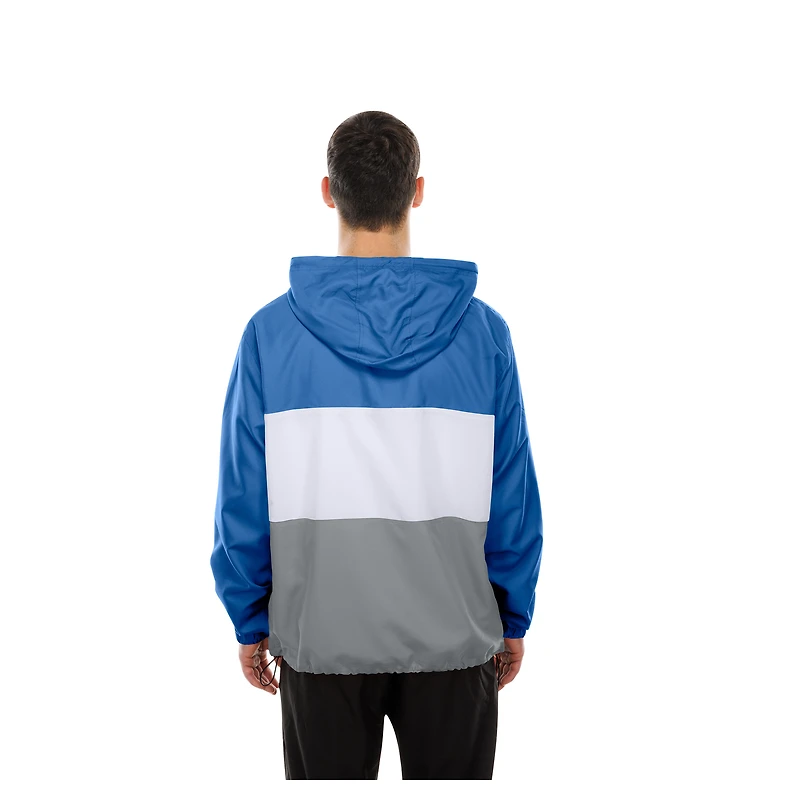 Men's New Era Blue Detroit Lions Ripstop Quarter-Zip Hooded Windbreaker