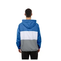 Men's New Era Blue Detroit Lions Ripstop Quarter-Zip Hooded Windbreaker