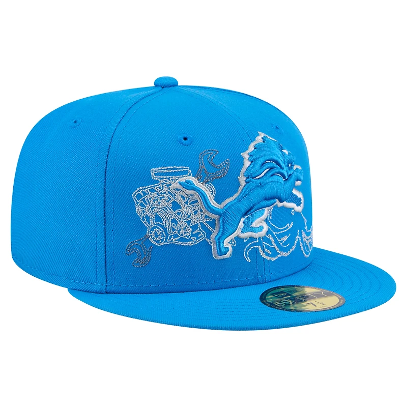 Men's New Era Blue Detroit Lions State Stitch 59FIFTY Fitted Hat