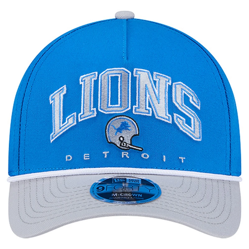 Men's New Era  Blue Detroit Lions Throwback Arch COOLERA 9FORTY A-Frame M-Crown Adjustable Hat
