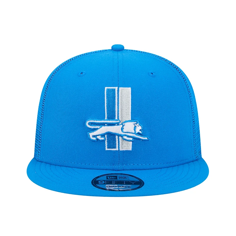 Men's New Era Blue Detroit Lions Throwback Main Trucker 9FIFTY Snapback Hat