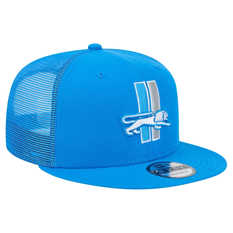 Men's New Era Blue Detroit Lions Throwback Main Trucker 9FIFTY Snapback Hat