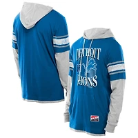 T-shirt à capuche manches longues et superpositions bleu Detroit Lions pour homme New Era