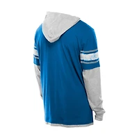 Men's New Era Blue Detroit Lions Twofer Layered Long Sleeve Hoodie T-Shirt