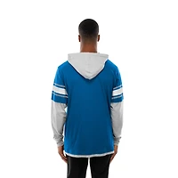 Men's New Era Blue Detroit Lions Twofer Layered Long Sleeve Hoodie T-Shirt