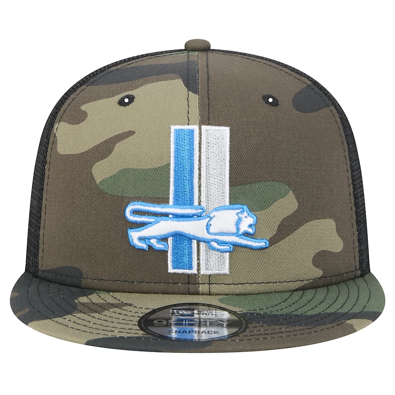 Men's New Era Camo Detroit Lions Alternate Logo Main Trucker 9FIFTY Snapback Hat