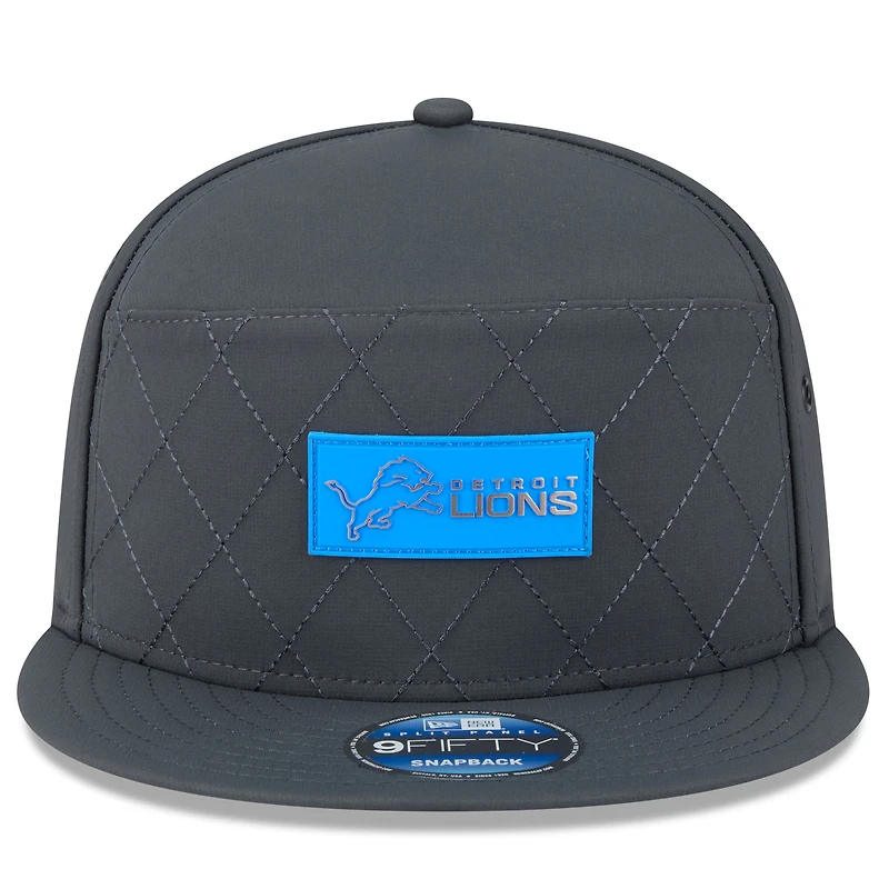 Men's New Era Charcoal Detroit Lions 2025 Sideline Cold Weather Split Panel 9FIFTY Snapback Hat