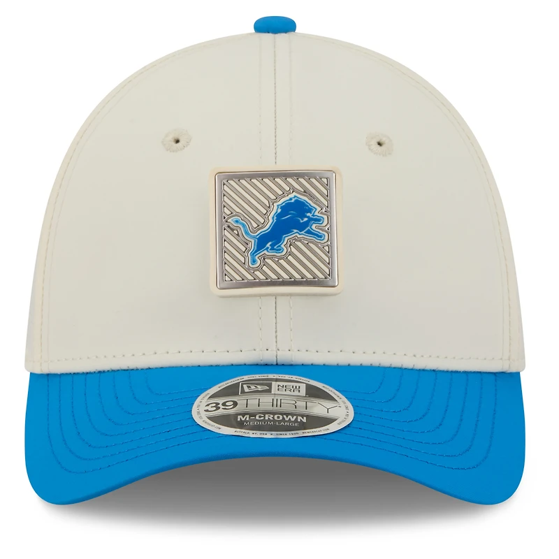 Men's New Era Cream/Blue Detroit Lions 2026 NFL Training Camp 39THIRTY M-Crown Flex Hat