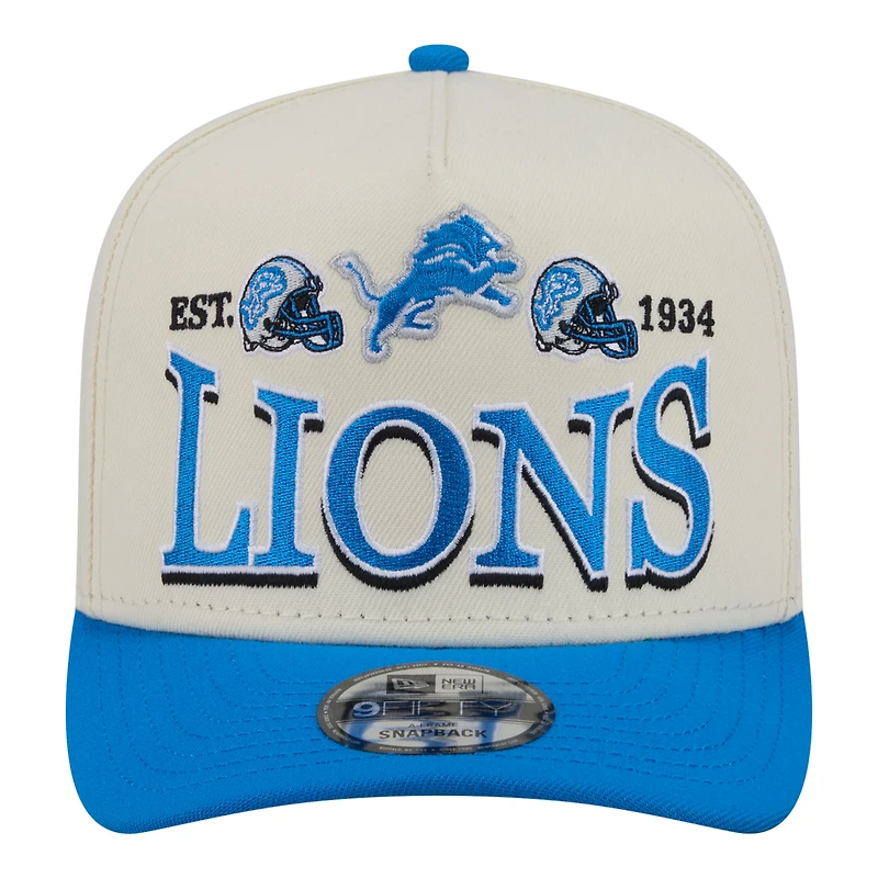 Men's New Era Cream/Blue Detroit Lions A-Frame 9FIFTY Snapback Hat