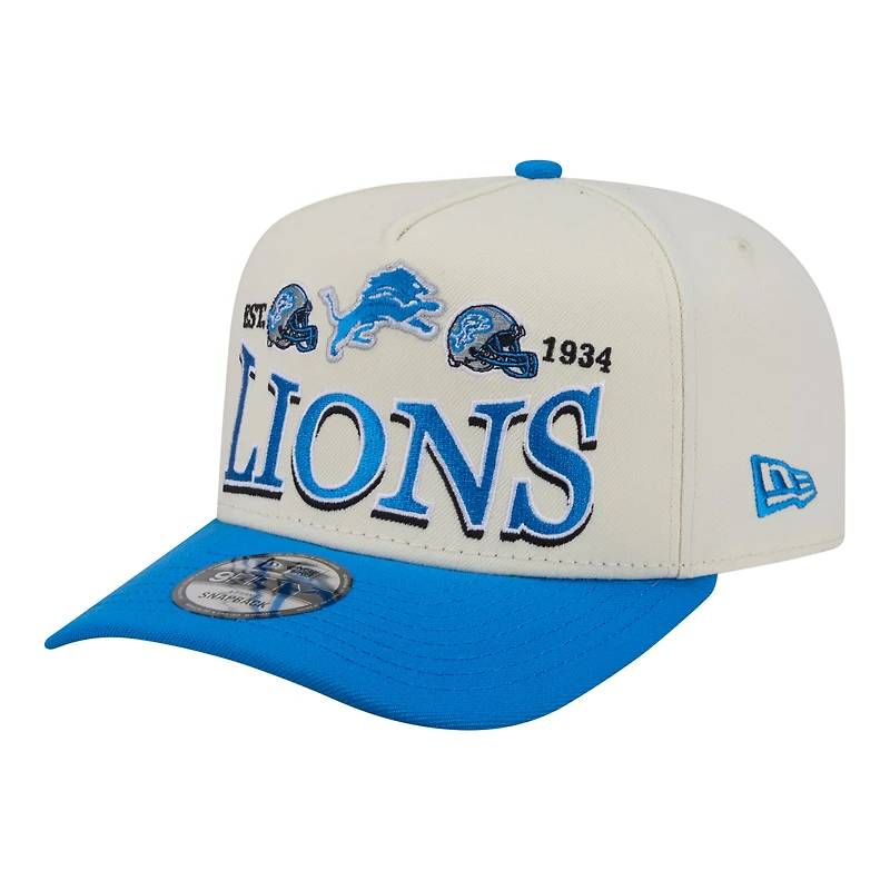 Men's New Era Cream/Blue Detroit Lions A-Frame 9FIFTY Snapback Hat