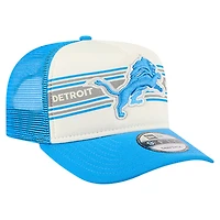 Casquette snapback A-Frame 9FIFTY Trucker pour homme, couleur crème/bleue, des Detroit Lions