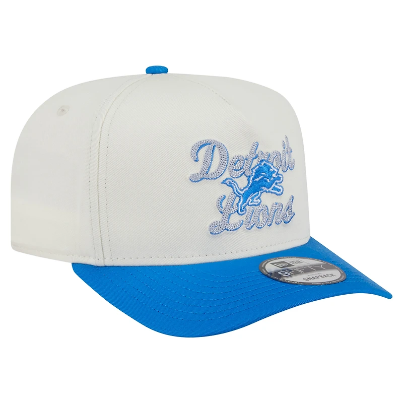Men's New Era  Cream/Blue Detroit Lions Chainstitch A-Frame 9FIFTY Adjustable Hat