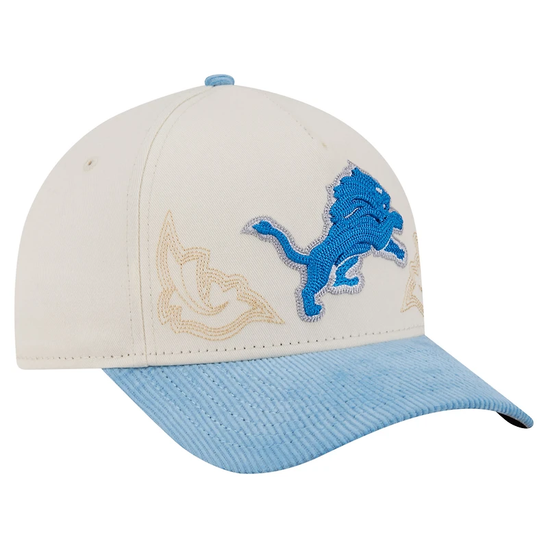 Men's New Era Cream/Blue Detroit Lions Western 9FORTY A-Frame Adjustable Hat
