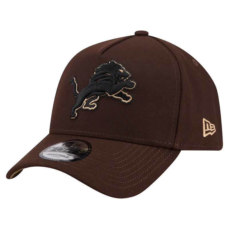 Casquette ajustable New Era Detroit Lions marron foncé, modèle A-Frame en bois brûlé 9FORTY pour homme
