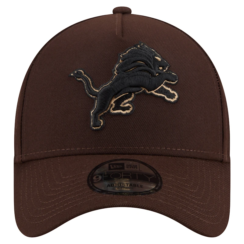 Casquette ajustable New Era Detroit Lions marron foncé, modèle A-Frame en bois brûlé 9FORTY pour homme