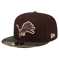 Casquette snapback New Era 9FIFTY pour homme, marron foncé, motif camouflage Detroit Lions Burnt Wood.