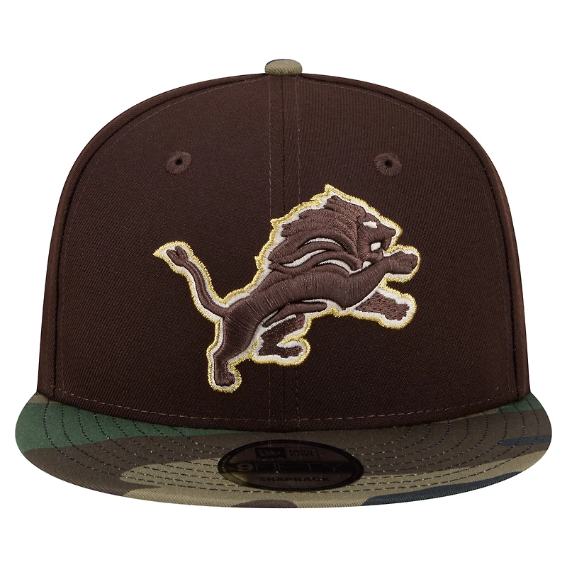 Men's New Era Dark Brown Detroit Lions Burnt Wood Camo 9FIFTY Snapback Hat