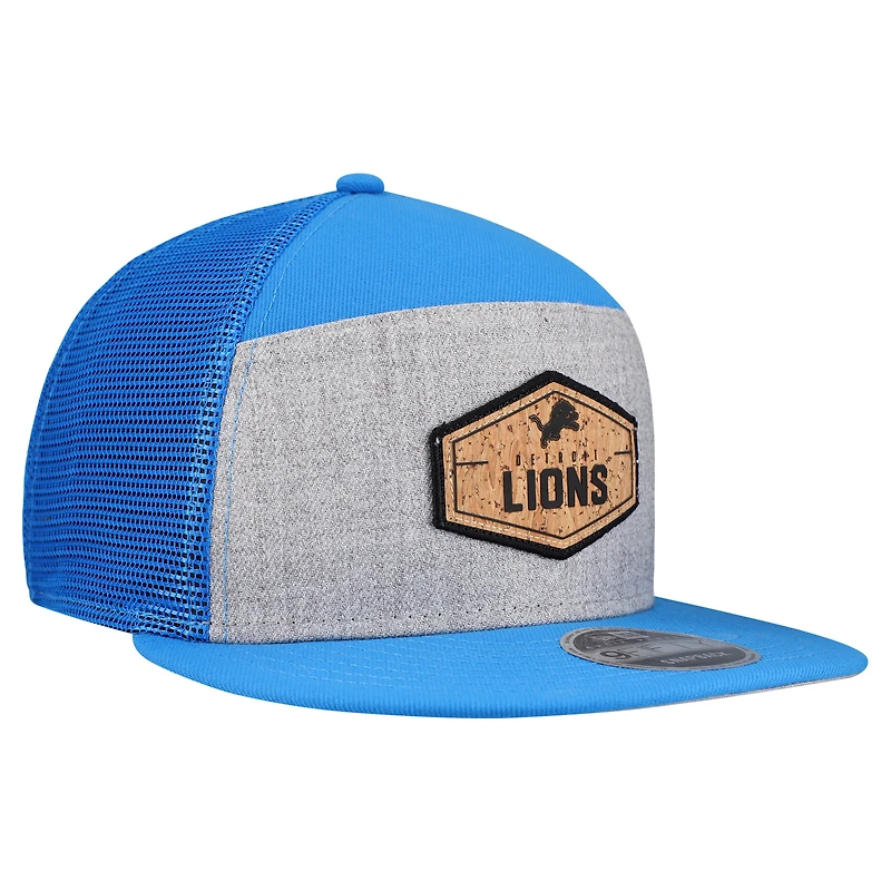 Men's New Era  Gray/Blue Detroit Lions Cork Split Panel 9FIFTY Trucker Snapback Hat