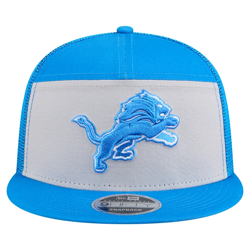 Casquette snapback 9FIFTY extérieure à panneaux fendus pour homme, gris/bleu, des Detroit Lions de New Era