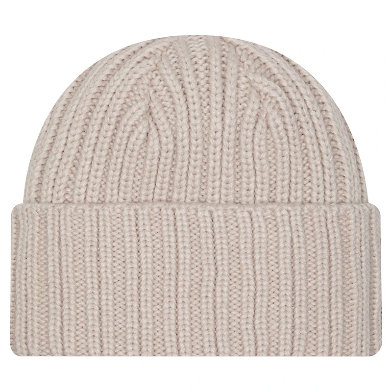 Bonnet en tricot à revers beige clair avec logo appliqué des Lions de Detroit de New Era pour homme