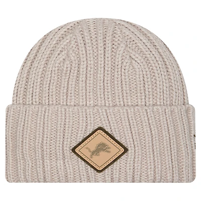 Bonnet en tricot à revers beige clair avec logo appliqué des Lions de Detroit de New Era pour homme