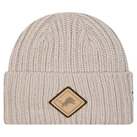 Bonnet en tricot à revers beige clair avec logo appliqué des Lions de Detroit de New Era pour homme