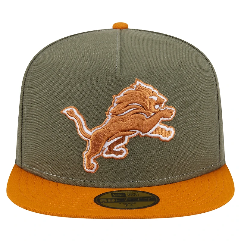 Men's New Era Olive/Brown Detroit Lions Color Pack A-Frame 59FIFTY Fitted Hat