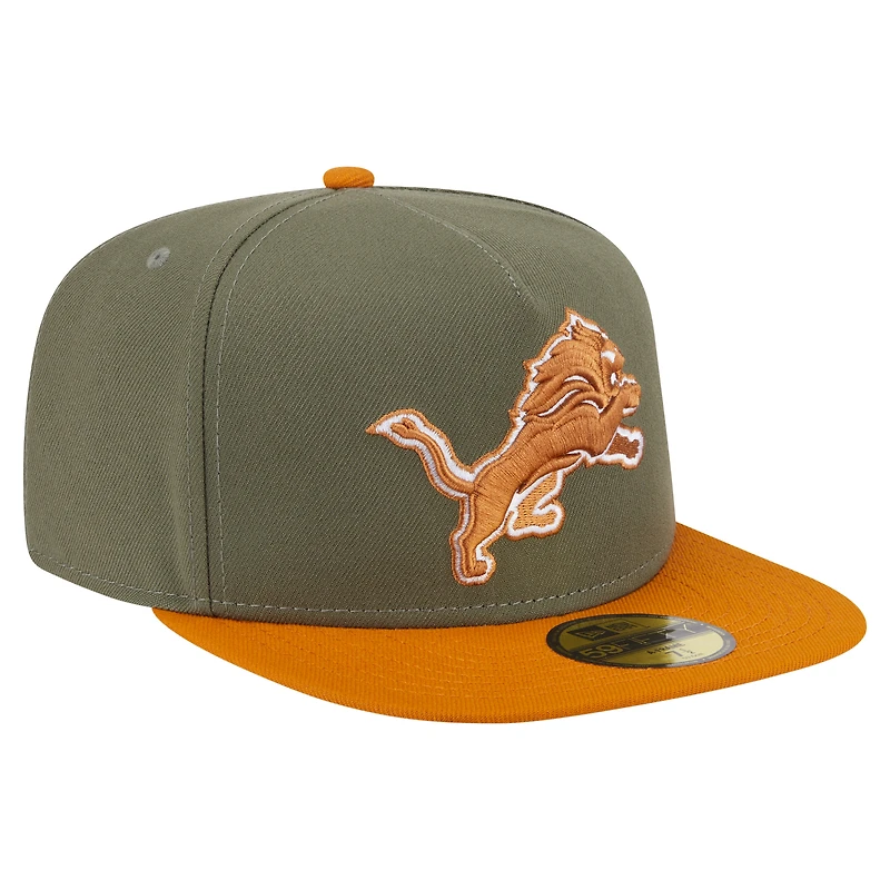 Men's New Era Olive/Brown Detroit Lions Color Pack A-Frame 59FIFTY Fitted Hat