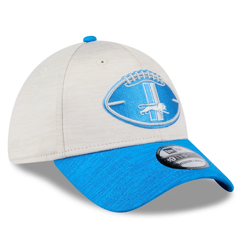 Casquette flexible New Era Stone/Blue Detroit Lions 2024 Sideline Historic 39THIRTY pour hommes