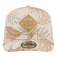 Casquette trucker ajustable New Era Detroit Lions Tonal Palm COOLERA 9SEVENTY pour homme, couleur beige.