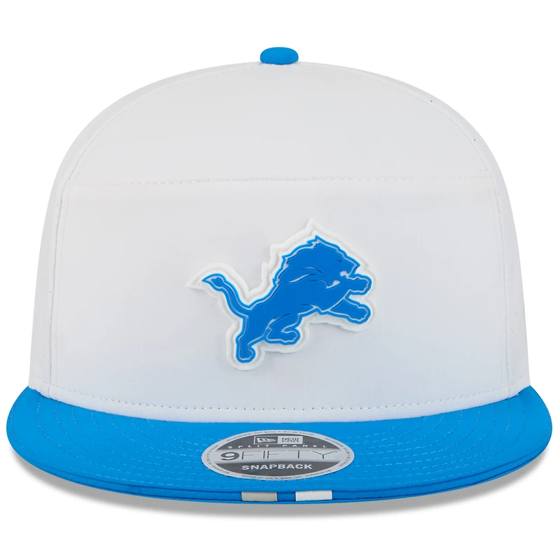 Casquette snapback 9FIFTY à panneau fendu New Era pour homme, blanche/bleue, Detroit Lions, camp d'entraînement NFL 2025